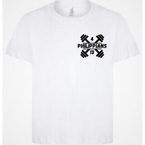 Gildan White Philippians 4:13 Dumbbell Tee